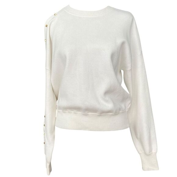 ALICE + OLIVIA - Michael Crewneck Pullover with Cut Shoulder Soft White/Gold SP - Picture 3 of 15